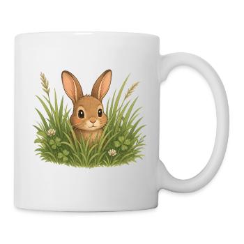 Süßer Hase im Gras Natur Cartoon Motiv  - Tasse - Weiß - Rechts