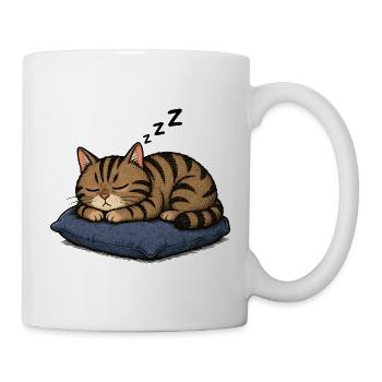 Schlafende Katze auf Kissen - Tasse - Weiß - Rechts