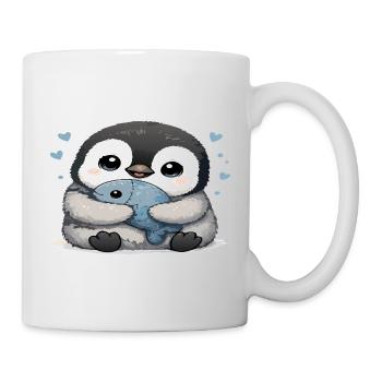 Kuschelpinguin mit Fisch - Tasse - Weiß - Rechts