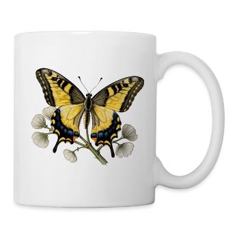 Schwalbenschwanz-Schmetterling – Gravurzeichnung - Tasse - Weiß - Rechts