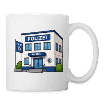 Polizei Cartoon Gebäude Druckdesign - Tasse - Weiß - Rechts