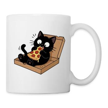 Black cat enjoying pizza - Mug - white - Right