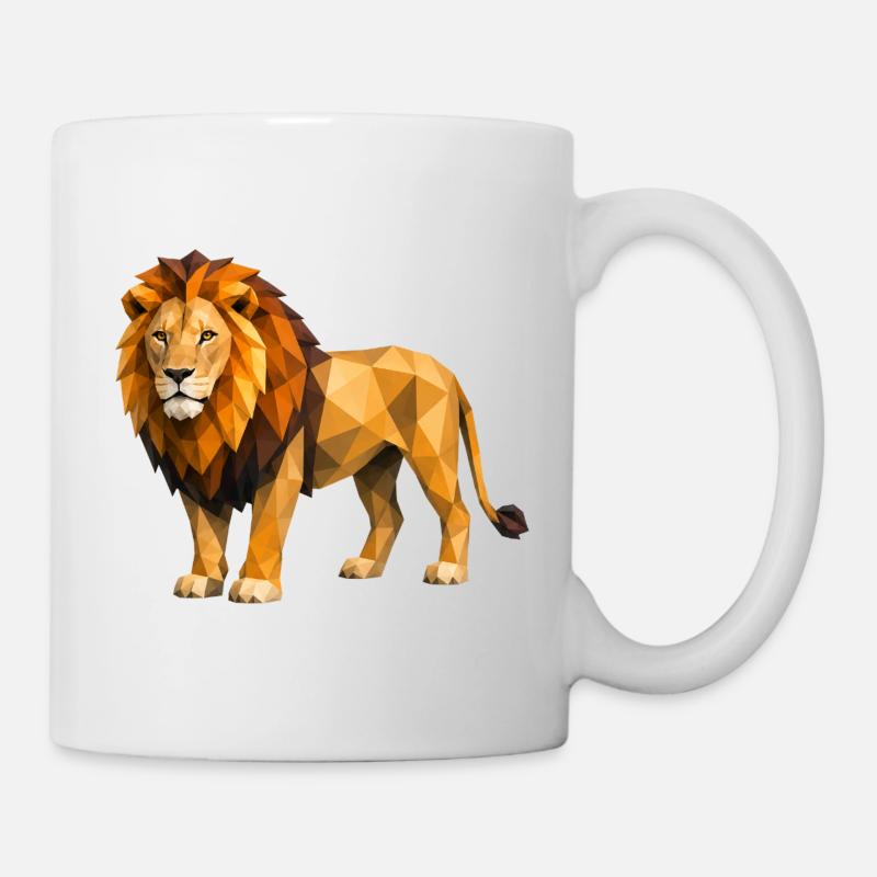 Low Poly Löwe Gelb Orange - Tasse - Weiß