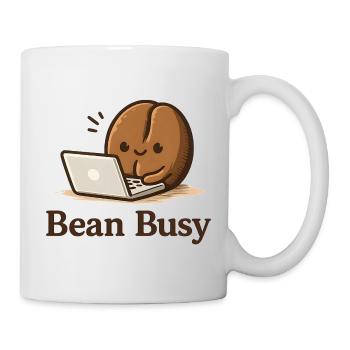Bean Busy - Cute Coffee Bean at Laptop Cafe - Mug - white - Right