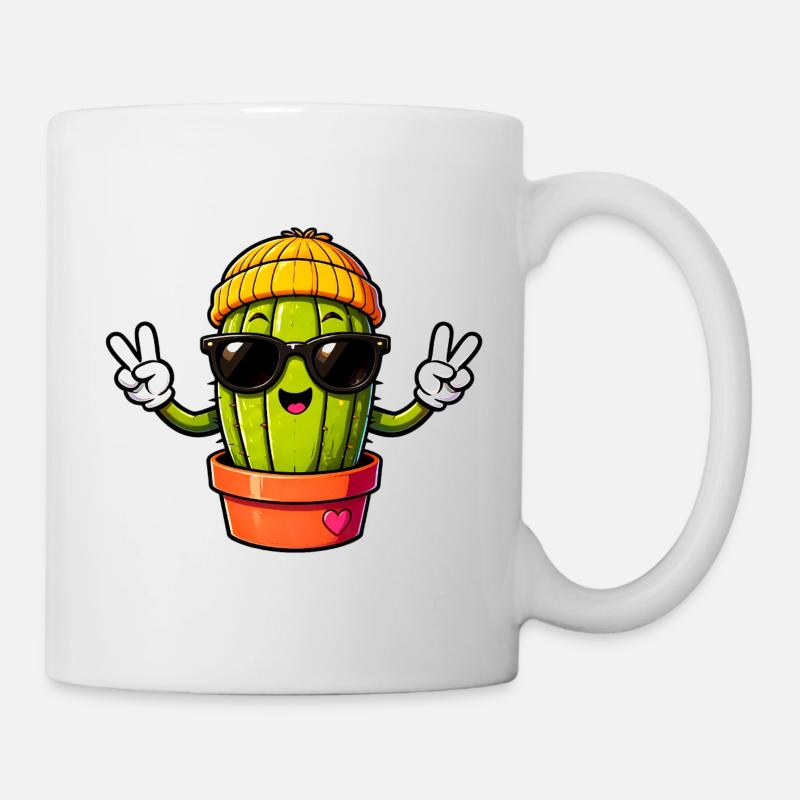 Cactus Signe de la Paix Cool en Tuque et Lunettes de Soleil - Mug blanc - blanc