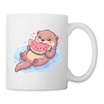Kawaii Otter Eating Watermelon - Mug - white - Right