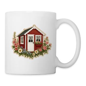 Rotes Schwedenhaus mit Blumen im Tinyhaus Stil  - Tasse - Weiß - Rechts