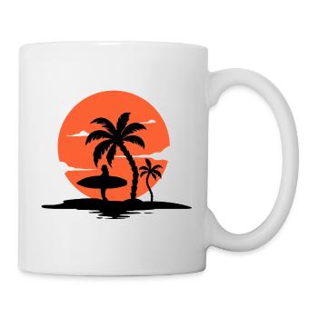 Surfer bei Sonnenuntergang und Palmen - Tasse - Weiß - Rechts