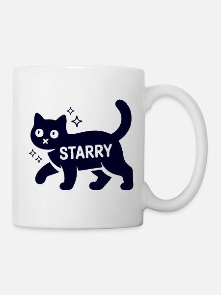 Samtpfote Starry Lustig Monochrom Katze - Tasse - Weiß