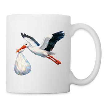 Storch mit Babytasche - Tasse - Weiß - Rechts