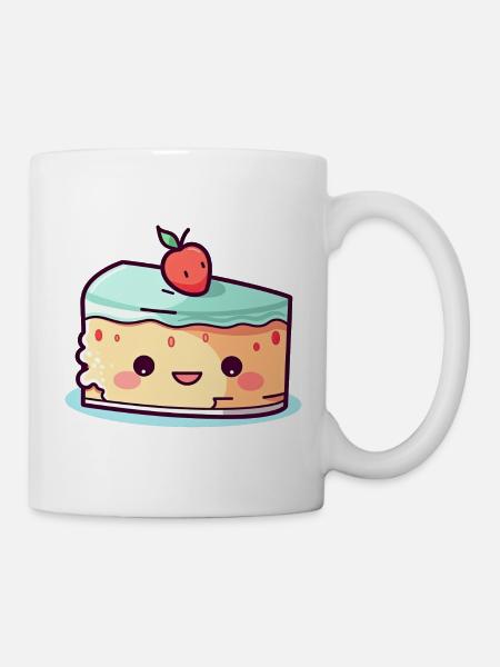 Kawaii Kuchenstück mit Kirsche - Tasse - Weiß
