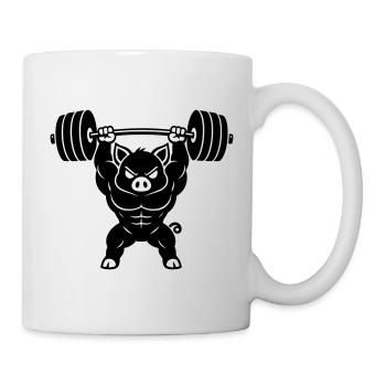 Muscle pig lifts heavy dumbbell - Mug - white - Right