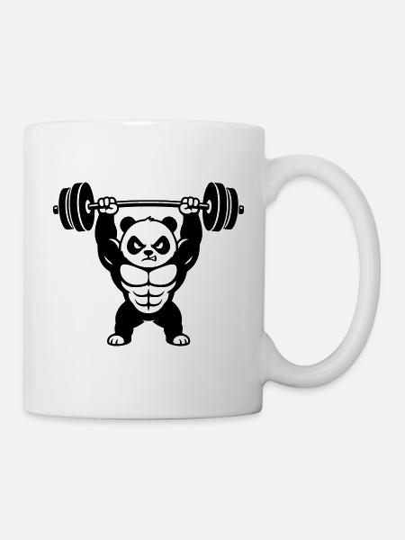 Muscle Panda Lifts Heavy Dumbbell - Mug - white