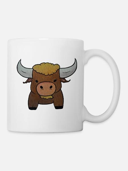 Cartoon Ox with Golden Mane - Mug - white