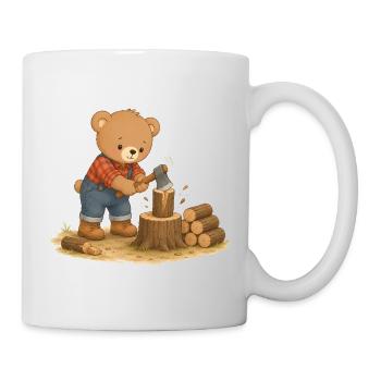 Bear chopping wood, forestry work, animal motif - Mug - white - Right