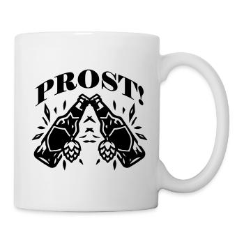 Prost Bierflasche Bier Anstoßen - Tasse - Weiß - Rechts