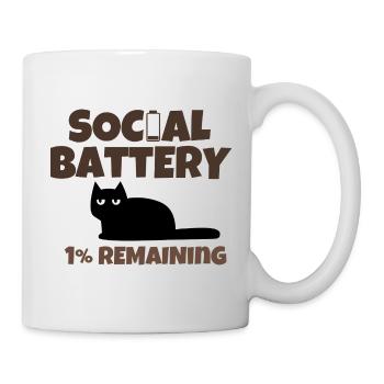 Social Battery 1% Remaining Funny Introvert Cat  - Mug - white - Right