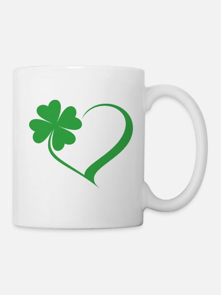 Grünes Kleeblatt Herz Design - Tasse - Weiß