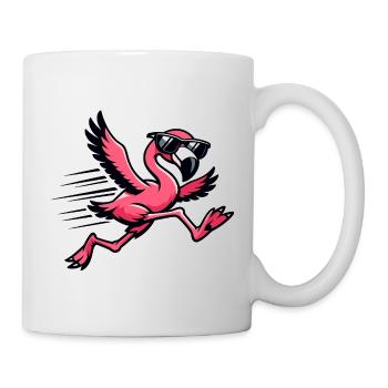 Flamingo in sprint with sunglasses - Mug - white - Right