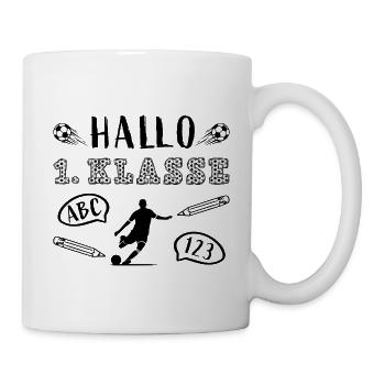 Hallo 1. Klasse - Einschulung Schulanfang Fußball - Tasse - Weiß - Rechts