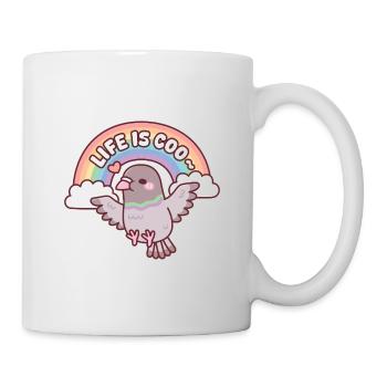Un pigeon mignon volant parmi la vie arc-en-ciel est un jeu de mots coo - Mug blanc - blanc - Droite