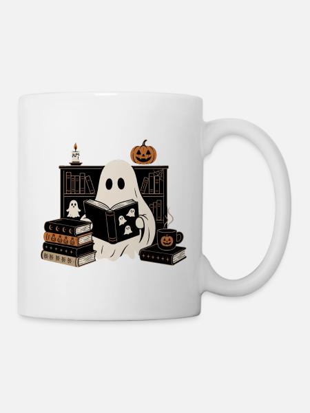 Halloween Geist Bücher Lesen - Tasse - Weiß