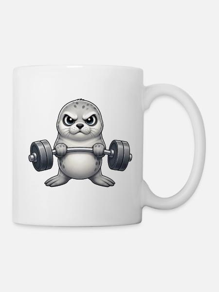 Robbe Seerobbe Gewichtheber Fitness Bodybuilder - Tasse - Weiß