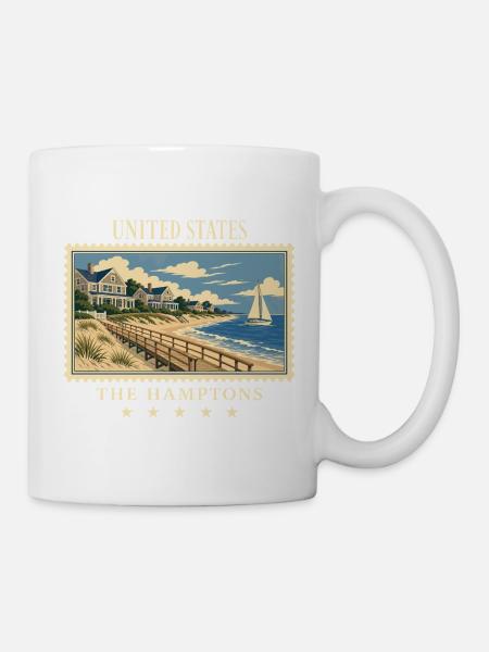 USA The Hamptons Vintage Reisemarke - Tasse - Weiß