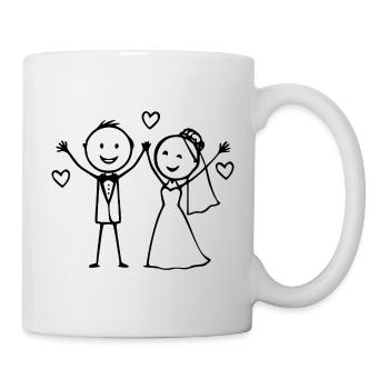 Dessin animé du couple de mariés joyeux - Mug blanc - blanc - Droite