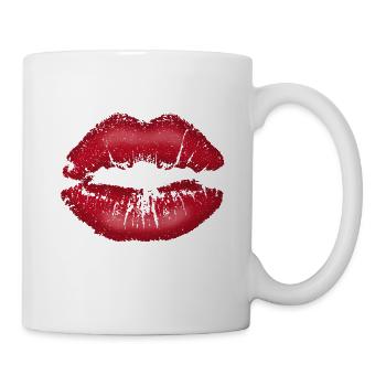 Kiss, love, repeat! Kussmund mit Lippenstift Lippe - Tasse - Weiß - Rechts