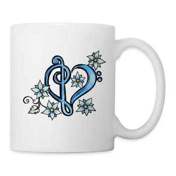 Blaues Trippelherz mit floraler Blüte - Tasse - Weiß - Rechts
