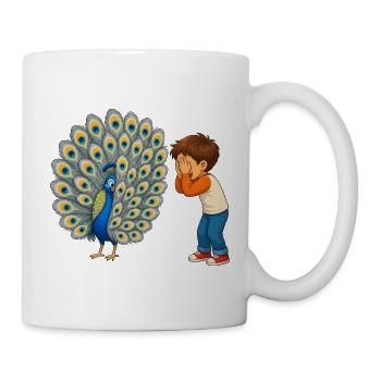 Garçon émerveillé par un magnifique paon aux plumes - Mug blanc - blanc - Droite