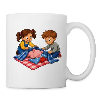 Schwein Mittagsschlaf mit Kindern Kuschelmotiv - Tasse - Weiß - Rechts