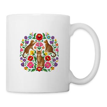 Botanical Bengal Garden – Folk Art Cats Mandala - Mug - white - Right