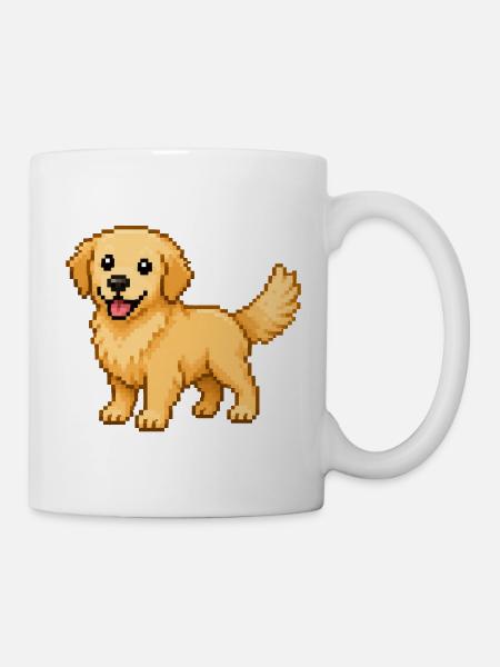 Süßer Golden Retriever – Retro Pixel Art Hund - Tasse - Weiß