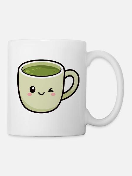 Kawaii zwinkern Matcha Grüne Teetasse - Tasse - Weiß