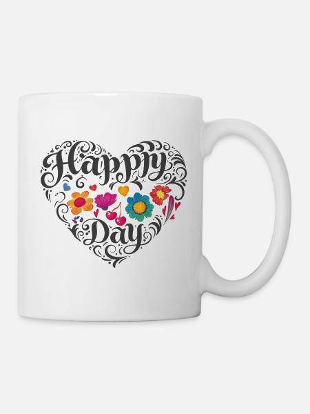 Blumenherz Happy Day - Tasse - Weiß