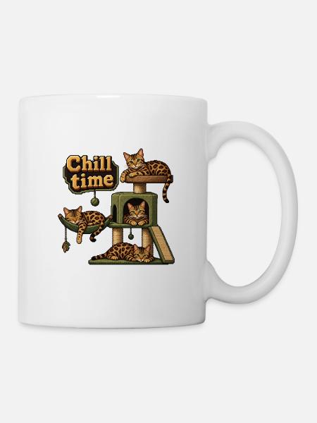 Pixel Art Bengal Katzen Kratzbaum - Tasse - Weiß
