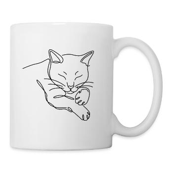 Sleeping Cat Silhouette of Black Lines - Mug - white - Right
