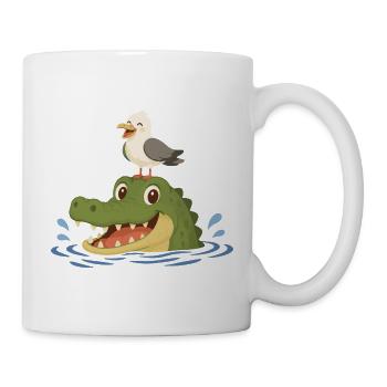 Lustiges Krokodil mit Möwe - Tasse - Weiß - Rechts