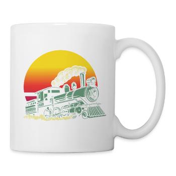 Retro Vintage Sonnenuntergang Zug Lokomotive - Tasse - Weiß - Rechts