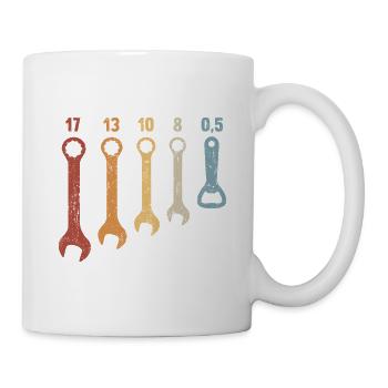 Schraubenschlüssel KFZ Mechaniker Bieröffner - Tasse - Weiß - Rechts