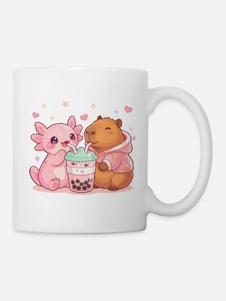 Axolotl, Capybara, Kawaii - Tasse - Weiß