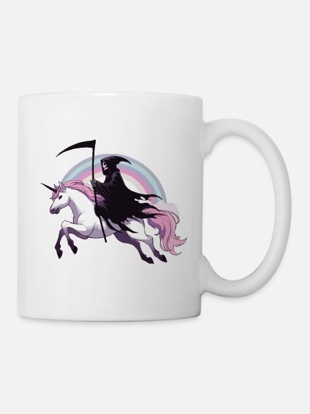 Sensenmann auf Einhorn - Tasse - Weiß