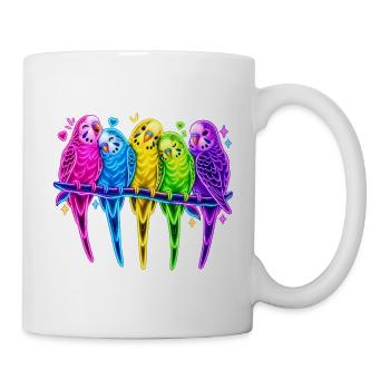 Wellensittiche in Neonfarben – Vogelfreunde - Tasse - Weiß - Rechts