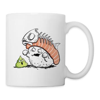 Lustiges Sushi mit Fischgräte I Kawaii Japan Essen - Tasse - Weiß - Rechts