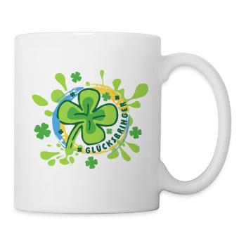 Glücksbringer – buntes Kleeblatt - Glücksklee  - Tasse - Weiß - Rechts