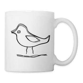 Vogel auf einem Zweig handgezeichnet - Tasse - Weiß - Rechts