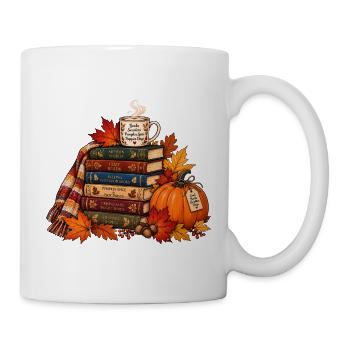 Gemütlicher Herbst Bücherstapel - Tasse - Weiß - Rechts