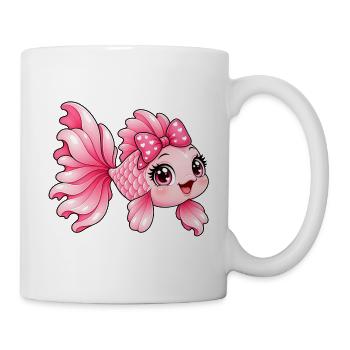 Kawaii Pink Fish mit Schleife und Herzen - Tasse - Weiß - Rechts